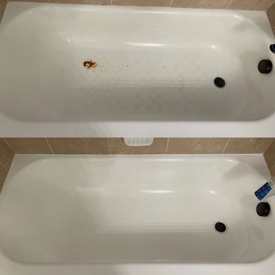 Porcelain tub refinishing. Before and after. 