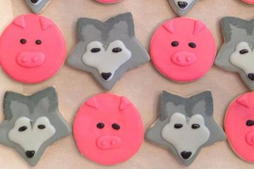 Decorated pig and wolf cookies
