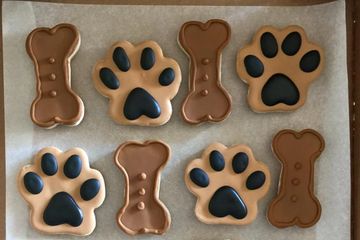 Decorated dog bone and paw cookies