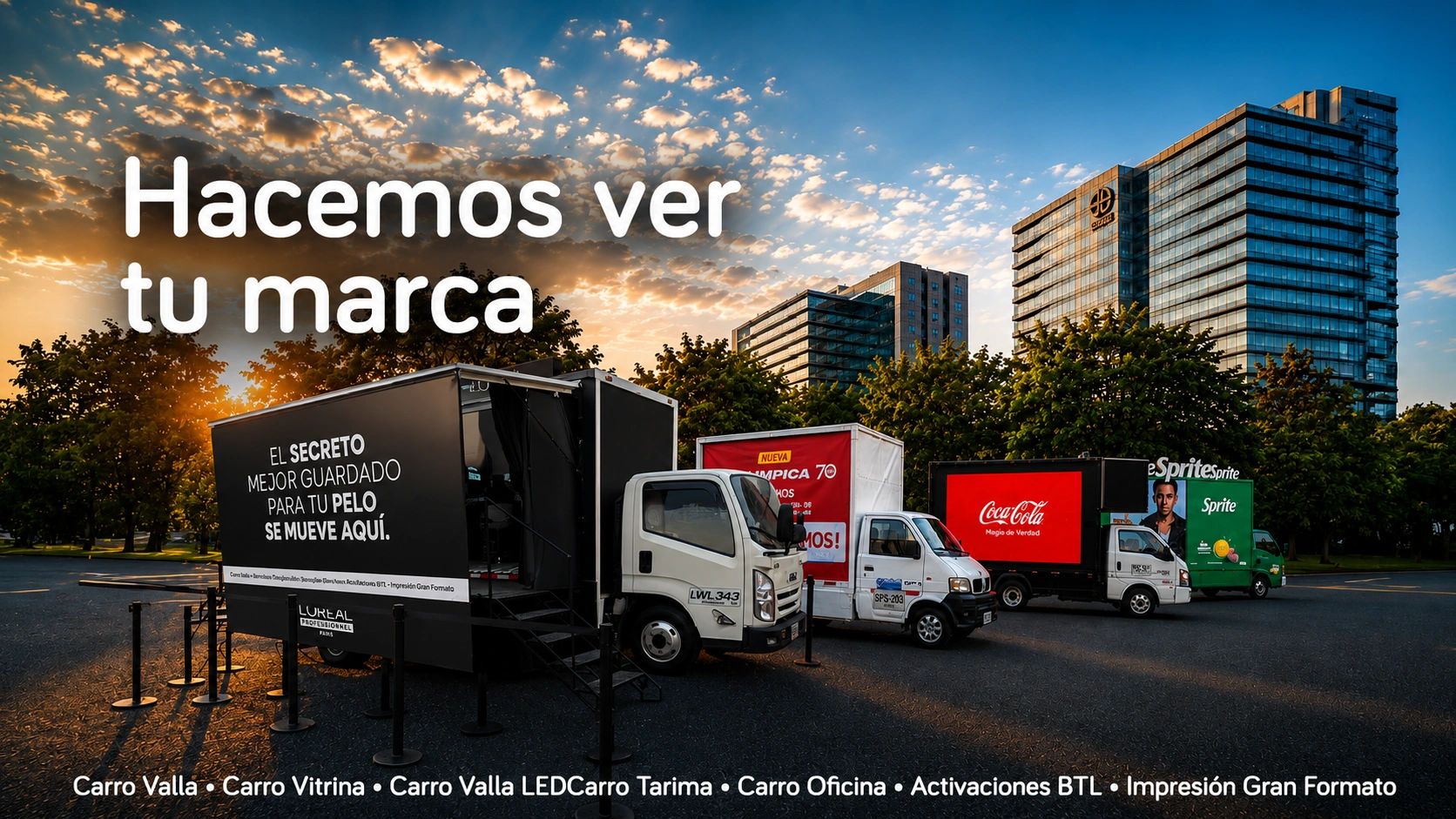 Carro Valla y publicidad móvil Publisual con campañas de Coca-Cola y Sprite en Bogotá