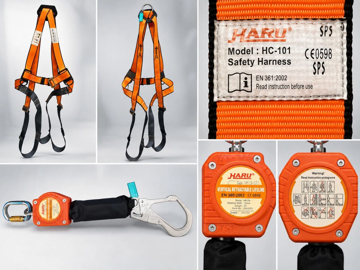 Safety harness and vertical retractable lifeline equipment.