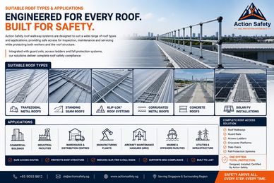 Action Safety roof walkway systems for various roof types.