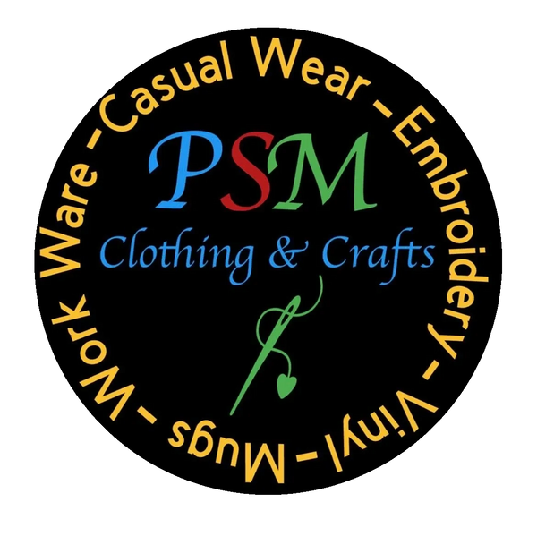 Logo of PSM Clothing & Crafts featuring casual wear and embroidery services.