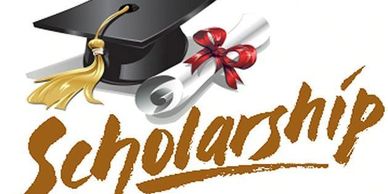 Graduation cap, diploma, and scholarship text illustration.