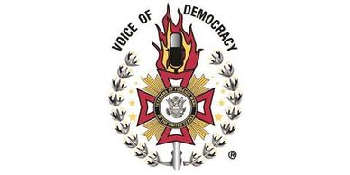 Logo with the slogan 'Voice of Democracy' and a symbolic emblem.