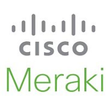 Cisco Meraki logo with gray and green text.