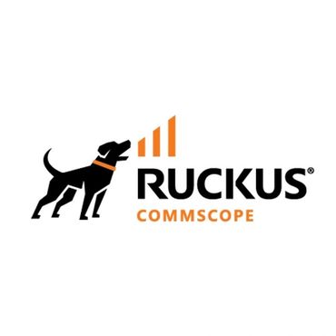 Logo of Ruckus CommScope featuring a black dog and signal bars.