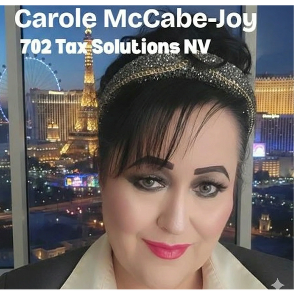 Professional portrait of Carole McCabe-Joy with Las Vegas skyline backdrop.