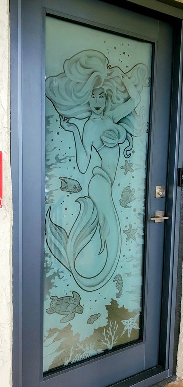 mermaid etched glass door
