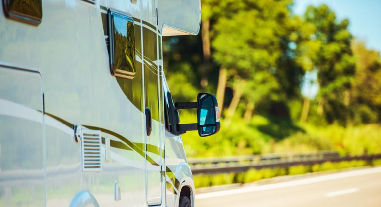 clean caravan on the road