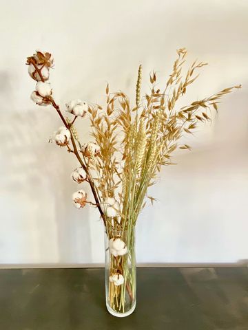 Flores secas. Algodón, trigo y avena.
