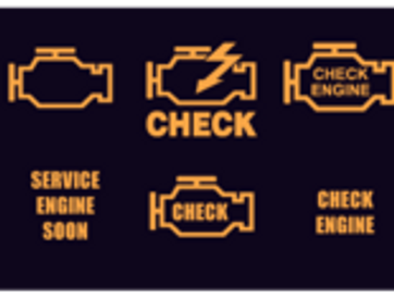 A display of engine warning icons, including "Check Engine," "Service Engine Soon,"