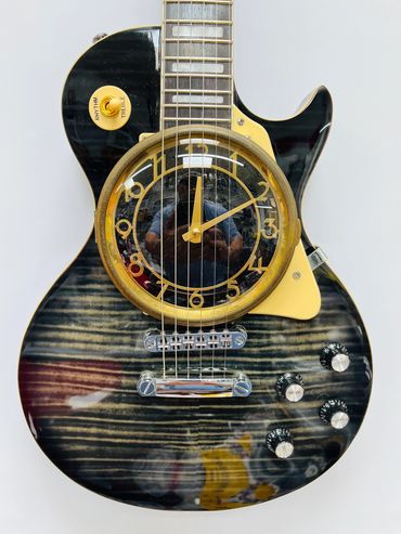 Guitar with Vintage Bezel Wall Clock