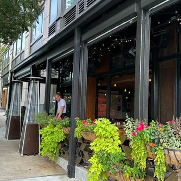 Italian restaurant Yeppa & Co's beautiful flower boxes on the corner of Buckhead Ave & North Fulton
