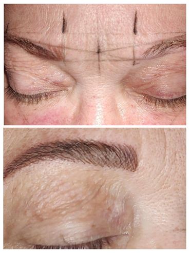a client in the process of brow mapping beautiful before and after
