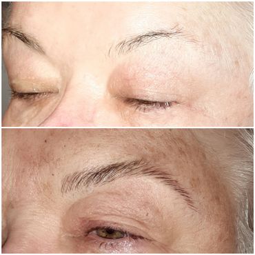 a happy elderly client just got microblading in brentwood tn