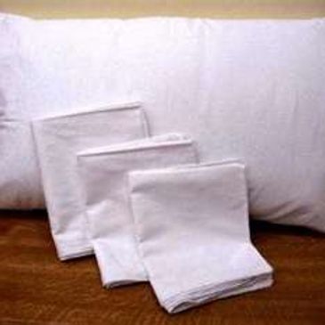 A 42" x 32" custom printed pillowcase made from a white cotton blend; fits standard size pillows.
