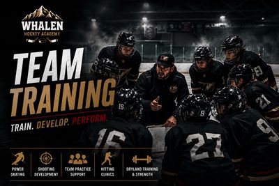 Hockey team in black gear receiving training from coach in an intense indoor session.