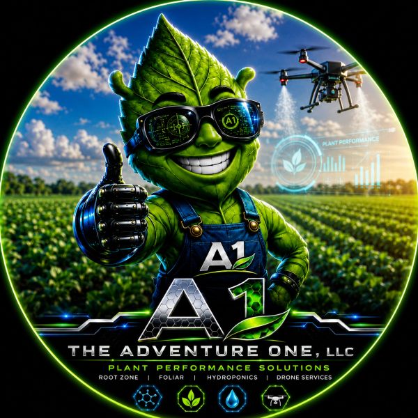 SILAS in overalls gives a thumbs-up with a drone spraying crops in the background.