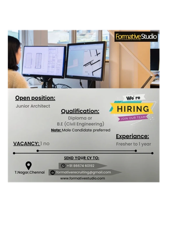 Job opening for Junior Architect at Formative Studio.