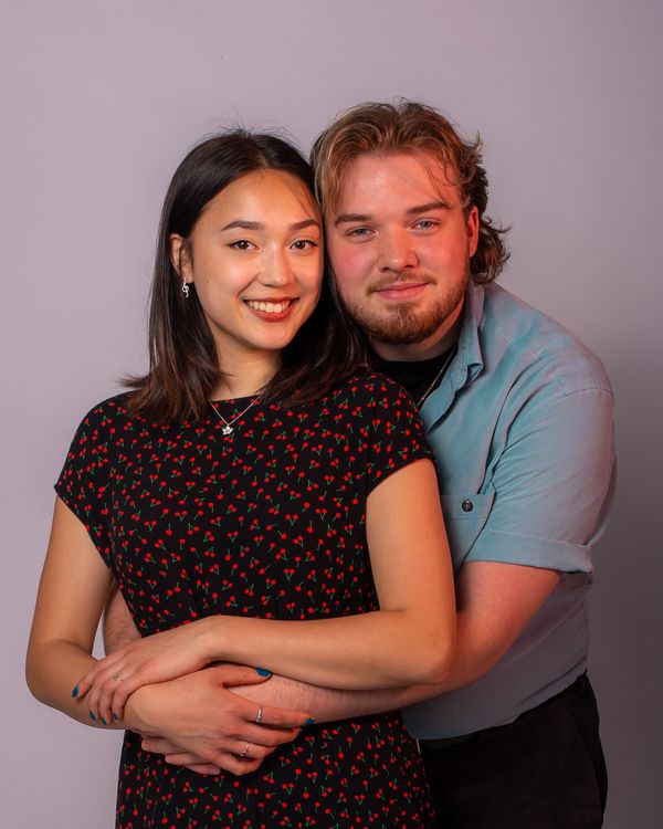 Couple portrait with red and blue gel lights. 