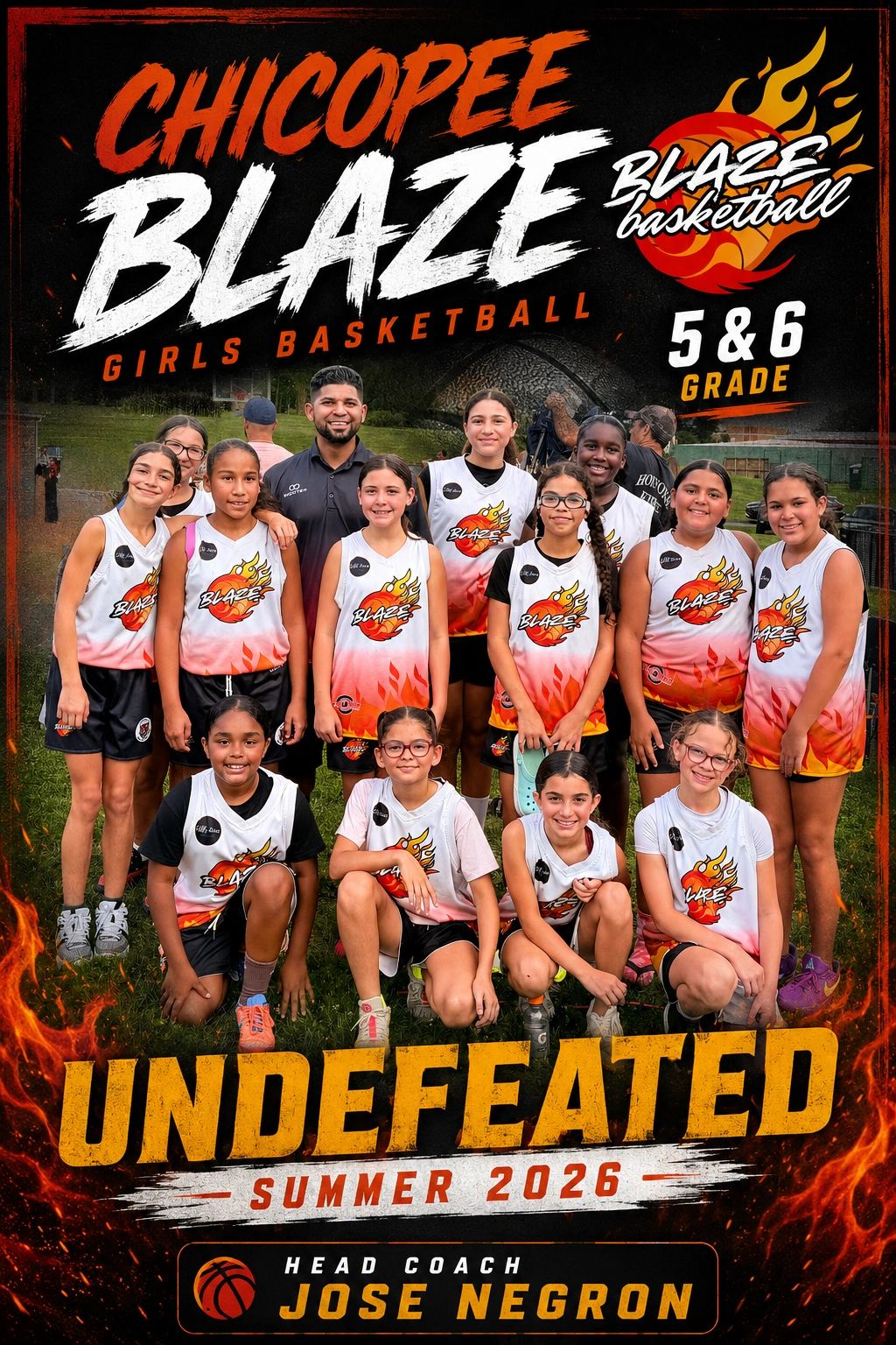 Chicopee Blaze Girls Basketball team, 5th and 6th grade, undefeated summer 2026.