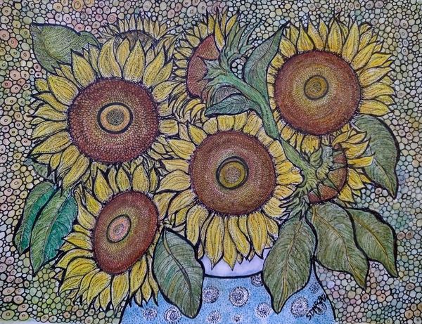 Sunflowers in a blue vase