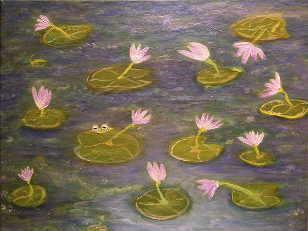 Lily / pads painted over abstract