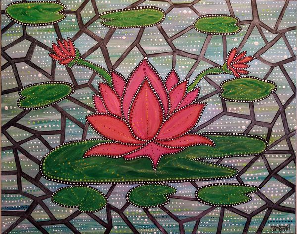Lotus' on Pond acrylic painting