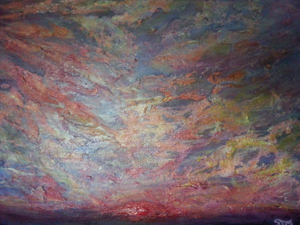 sunset acrylic painting - mixed media