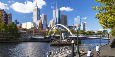 Cycle along the Yarra River. Highlights: Royal Botanic Gardens, Southbank, MCG. Photo: Visit Vic