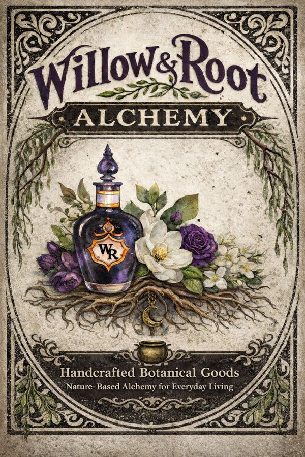 Willow & Root Alchemy botanical goods with vintage aesthetic.