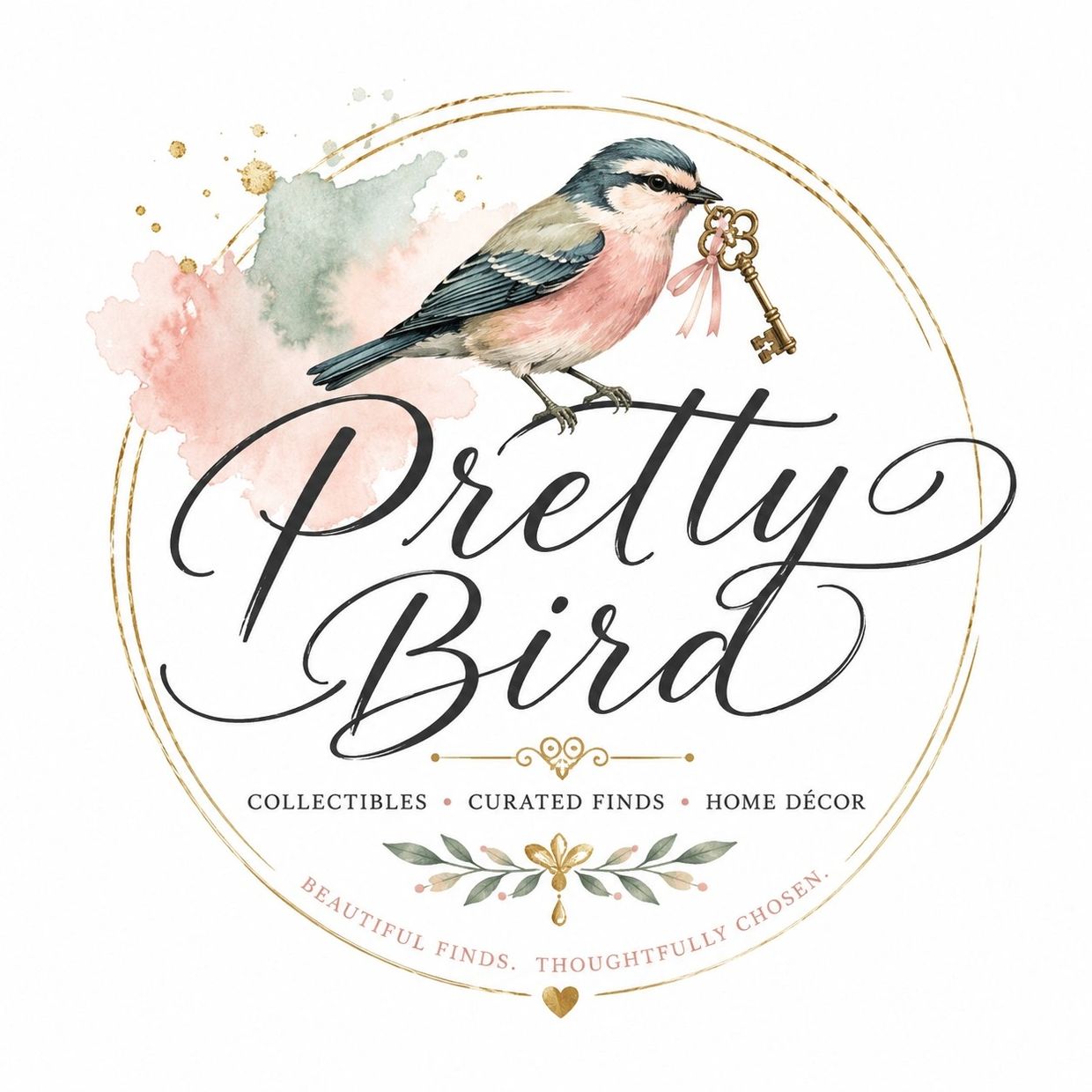 Watercolor bird holding a key with elegant text.