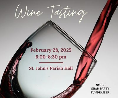 Wine pouring into a glass, advertising a wine tasting event.
