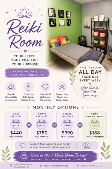 Room for Rent, Empty or Furnished for Reiki / Energy Healing / Massage