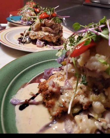 Signature brunch entrée from Tibbitts@FernHill showcasing bold Alaskan Native flavors.