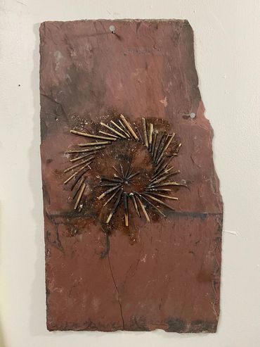 'Evidence of Fire'
sticks and burnyng on slate
24" x 14" / 61.5cm x 36cm
2020
