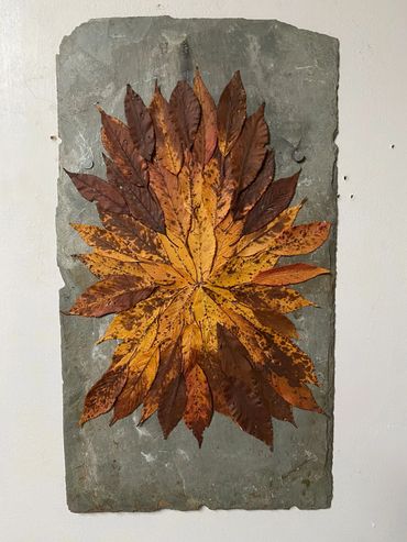 'Thus in Sorrow So spake the Sunn'
dried leaves on slate
18" 10" / 46cm x 25.5cm
2020