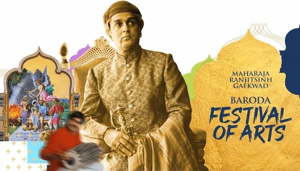 Maharaja Ranjitsinh Gaekwad featured in Baroda Festival of Arts poster.