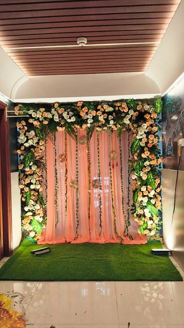 Pastel Peach Floral Backdrop for Engagement & Pre-Wedding Ceremonies
