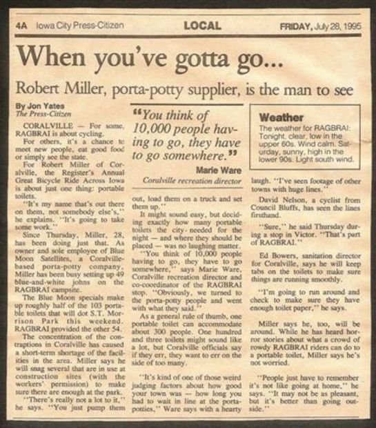 Robert Miller, porta-potty supplier is the man to call.
