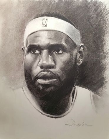 KING JAMES 14" X 17" charcoal drawing of Lebron James