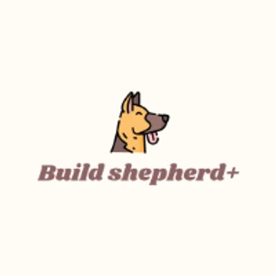 Logo featuring a shepherd dog and text Build shepherd+.