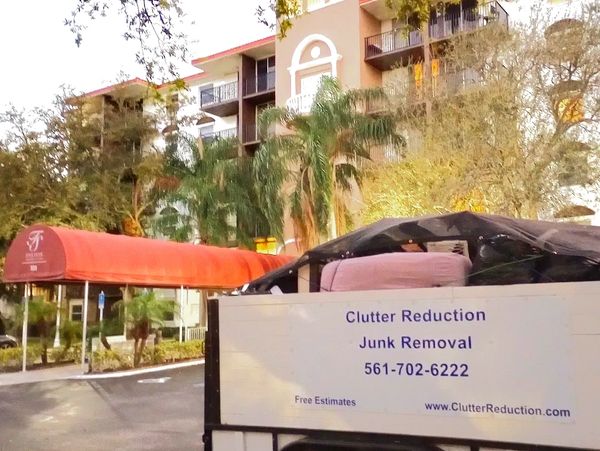 Trailer parked in front of senior living facility