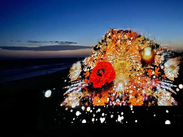 Projection mapping onto a dune by Artist Robin Vuchnich