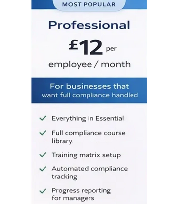 Professional plan for £12 per employee/month with compliance features.