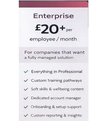 Enterprise plan priced at £20+ per employee monthly with full management features.