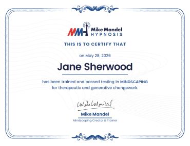 Certification for Jane Sherwood in Mindscaping by Mike Mandel.