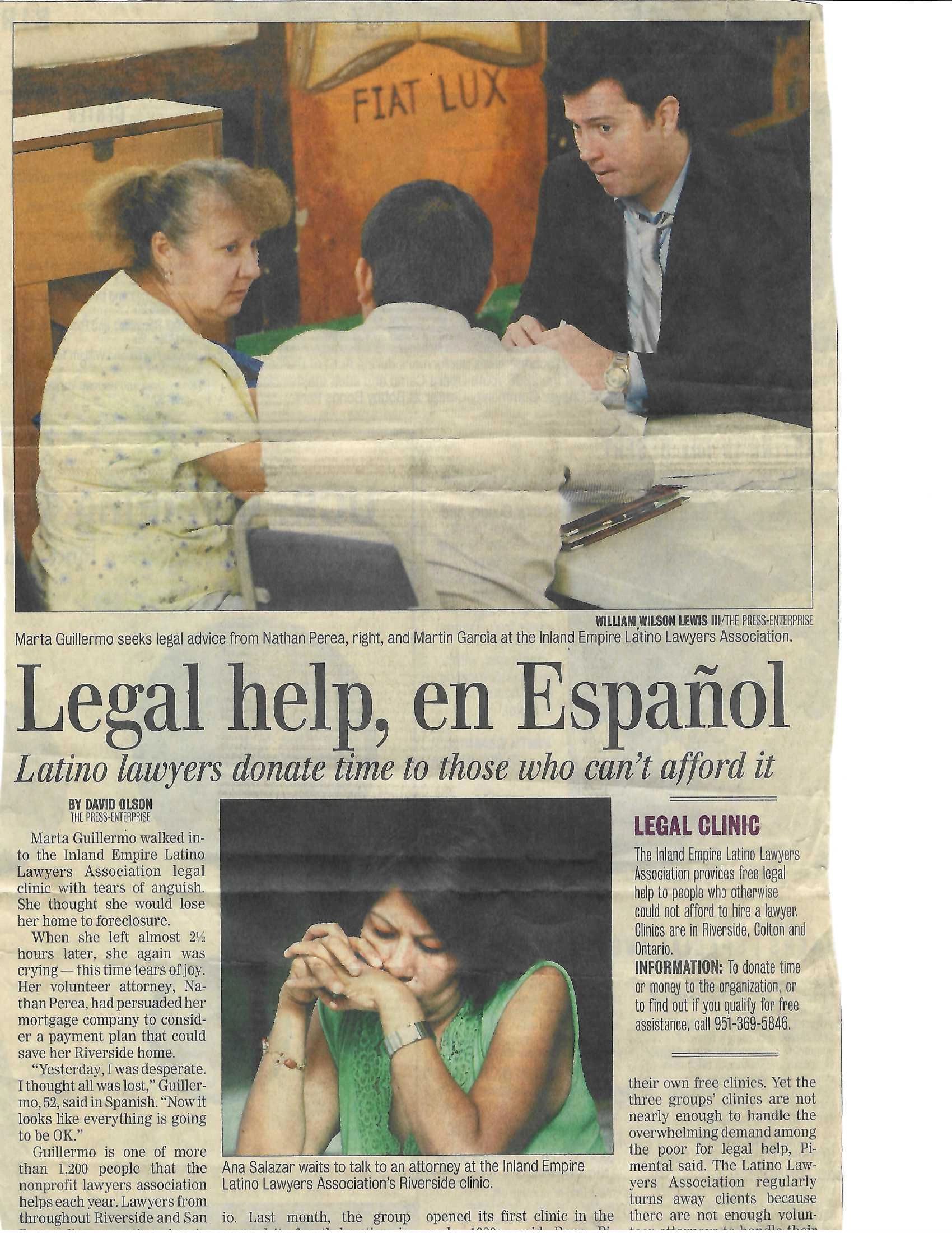 Legal Help to Latino and Latinas at a Legal Clinic in the Inland Empire