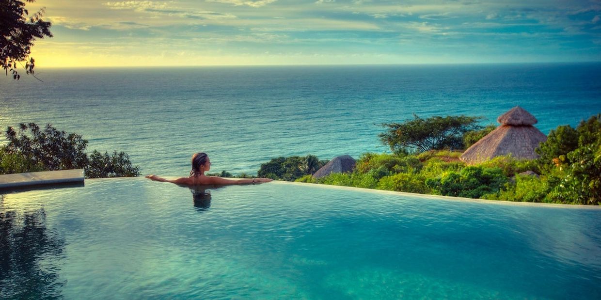 Infinity Pool overlooking the Pacific Ocean at the Haramara Yoga Retreat Center